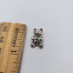Sterling Silver Bear and Blue CZ Pendant 925